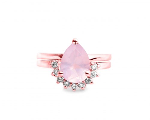 925 Sterling Silver Certified Rose Quartz Gemstone Set of 2 Stackable Rings