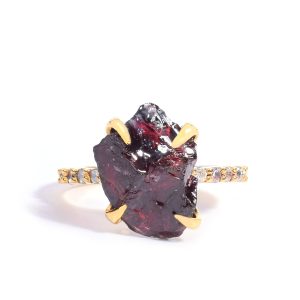925 Sterling Silver Raw Garnet Gemstone Gold Plated Ring