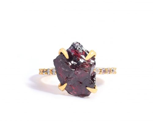 925 Sterling Silver Raw Garnet Gemstone Gold Plated Ring