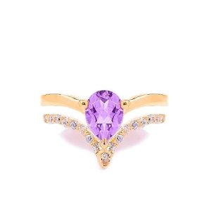 925 Sterling Silver Certified Amethyst Gemstone Pear Shaped Stackable Ring