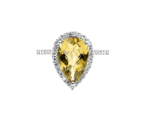 925 Sterling Silver Certified Lemon Topaz Gemstone Tear Drop Solitaire Ring
