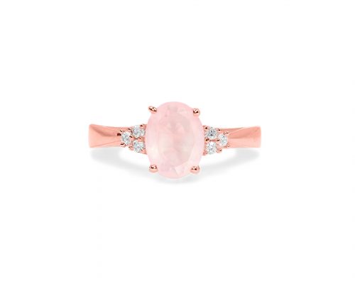 925 Sterling Silver Certified Rose Quartz Gemstone Oval Shaped Solitaire Ring