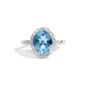 925 Sterling Silver Certified Blue Topaz Gemstone Rhodium Plated Oval Shaped Solitaire Ring