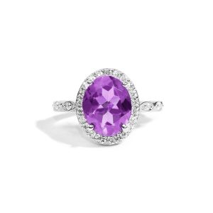 925 Sterling Silver Certified Amethyst Gemstone Oval Shaped Solitaire Ring