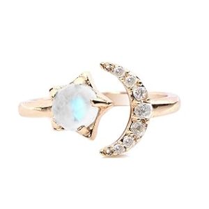 Certified Moonstone Crescent Ring for Women