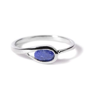925 Sterling Silver Natural September Blue Sapphire Birthstone Ring for Women