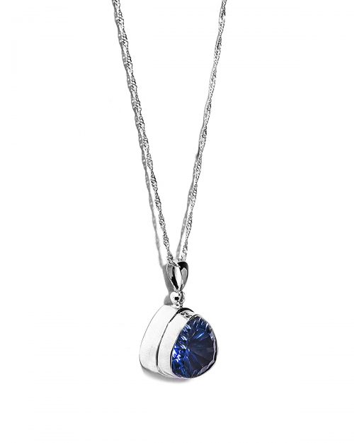 925 Sterling Silver Blue Crystal Trillion Cut Chain Pendant for Women - Image 4