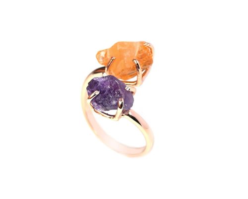 Certified Amethyst and Citrine Raw Gemstones Ring for Women (Free Size) - Image 3