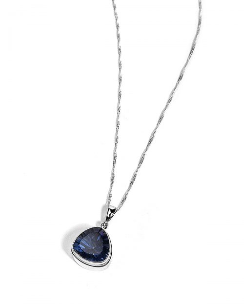 925 Sterling Silver Blue Crystal Trillion Cut Chain Pendant for Women - Image 3