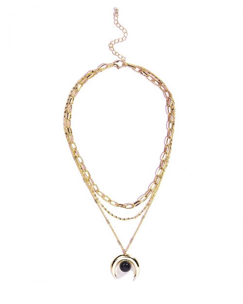 Black Onyx Crescent Moon Multi Layer Necklace for Women - Image 3