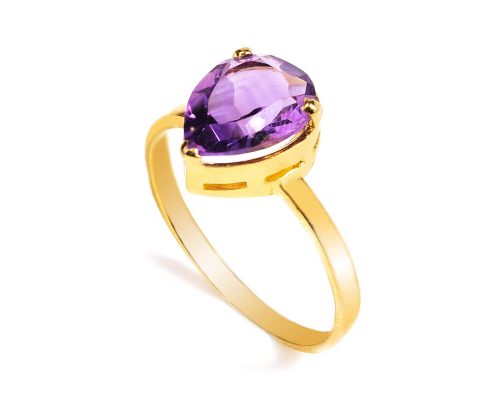 925 Sterling Silver Certified Amethyst Pear Drop Ring - Image 3