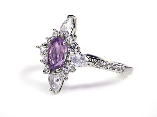925 Sterling Silver Certified Natural Amethyst Oval CZ Ring - Image 3