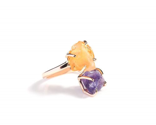 Certified Amethyst and Citrine Raw Gemstones Ring for Women (Free Size) - Image 2