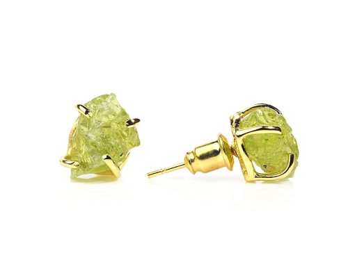 Certified Peridot Rough Stud Earrings for Women - Image 2