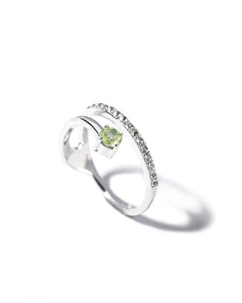 925 Sterling Silver Certified Peridot and Topaz Gemstone Curve Ring for Women - Image 2