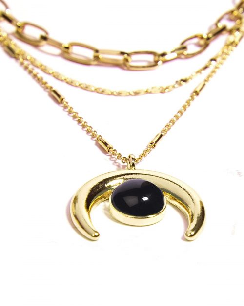 Black Onyx Crescent Moon Multi Layer Necklace for Women - Image 2