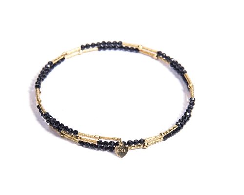 Black Tourmaline Gold Plated Layered Bracelet for Women - Image 2