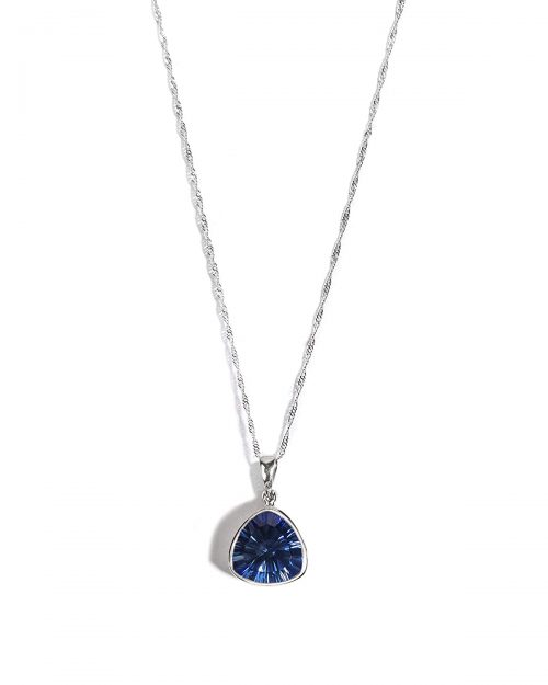 925 Sterling Silver Blue Crystal Trillion Cut Chain Pendant for Women - Image 2