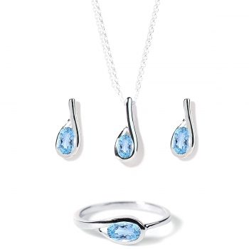Natural Lodon Blue Topaz Flower Jewelry Set 925 Silver Ring Earrings  Pendant Necklace Fine Wedding Jewelry
