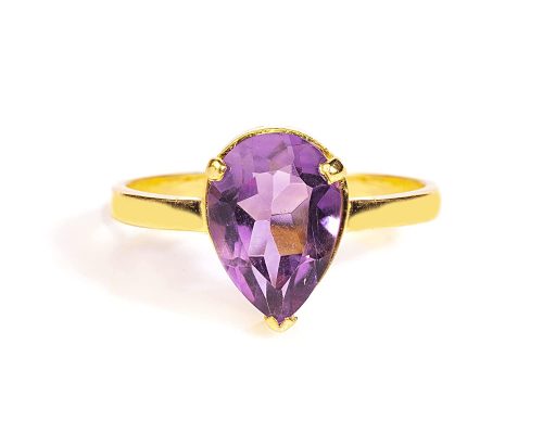 925 Sterling Silver Certified Amethyst Pear Drop Ring