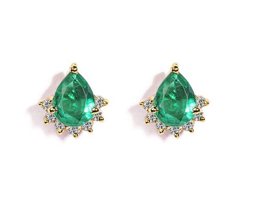 Green Quartz Pear Shaped Stud Earrings