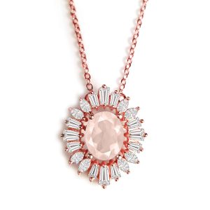 Certified Rose Quartz Pendant 14K Rose Gold Plated for Women