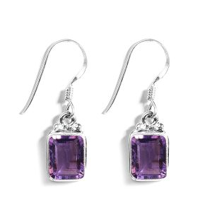 Certified Amethyst Rectangle Drop Earrings