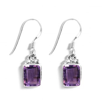 Certified Amethyst Rectangle Drop Earrings