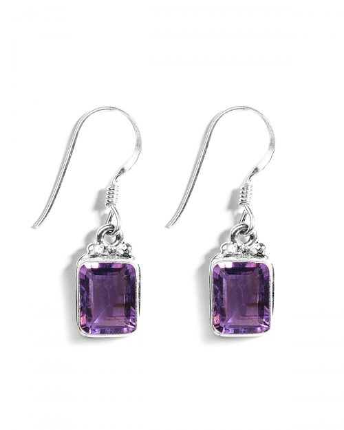 Certified Amethyst Rectangle Drop Earrings