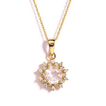 925 Sterling Silver Certified Rose Quartz Gemstone Snow Flake Pendant