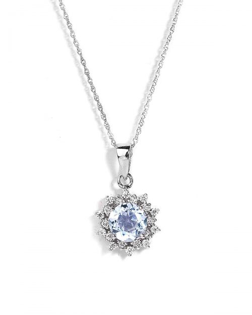 925 Sterling Silver Certified BlueTopaz Gemstone Snow Flake Pendant
