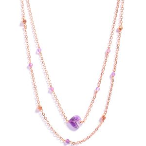 Certified Natural Amethyst Gemstone Valentine's Heart Layer Chain Necklace
