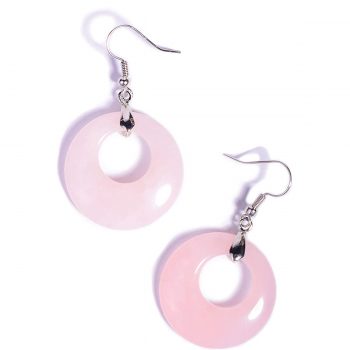 Certified Love Rose Quartz Love Gemstone Valentine's Donut Drop Earrings for Women