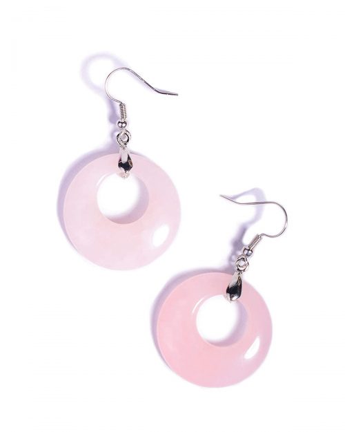 Certified Love Rose Quartz Love Gemstone Valentine's Donut Drop Earrings for Women