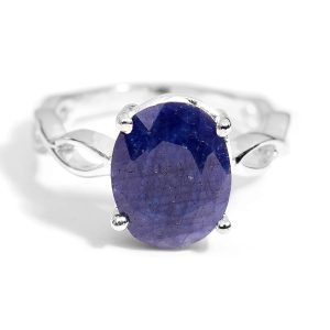 925 Sterling Silver Certified Blue Sapphire Neelam Gemstone Twisted Ring for Women