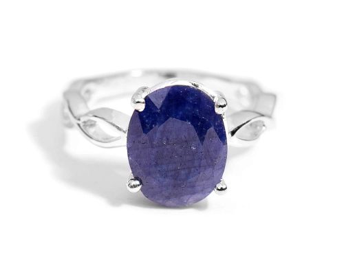 925 Sterling Silver Certified Blue Sapphire Neelam Gemstone Twisted Ring for Women