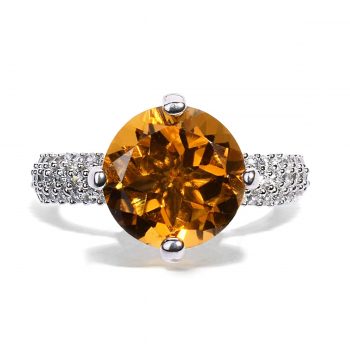925 Silver Certified Citrine Halo Solitaire Gemstone Ring for Women