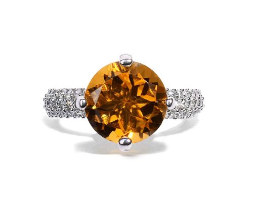 925 Silver Certified Citrine Halo Solitaire Gemstone Ring for Women