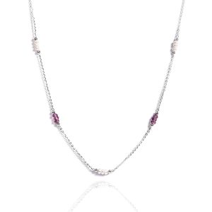 925 Silver Certified Tourmaline & Pearl Dainty Necklace