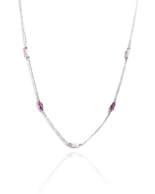 925 Silver Certified Tourmaline & Pearl Dainty Necklace