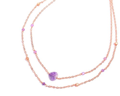 Certified Natural Amethyst Gemstone Valentine's Heart Layer Chain Necklace - Image 3