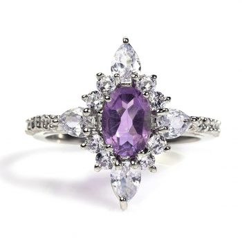 925 Sterling Silver Certified Natural Amethyst Oval CZ Ring