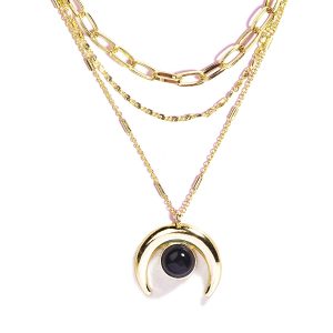 Black Onyx Crescent Moon Multi Layer Necklace for Women