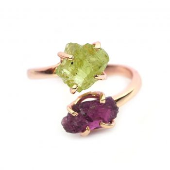 Certified Garnet & Peridot Raw Gemstones Ring for Women