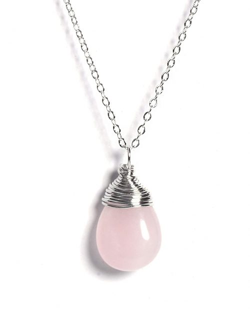 Natural Rose Quartz Gemstone Love Drop Chain Pendant