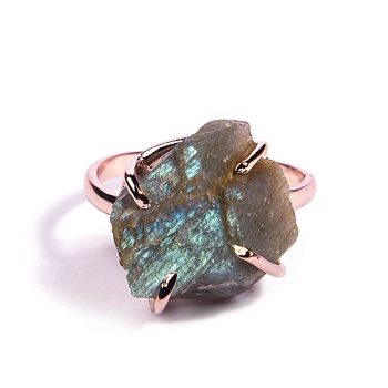 Certified Natural Raw Labradorite Gemstone Trendy Ring for Women (Free Size)