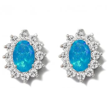 Certified Blue Opal Stud Earrings