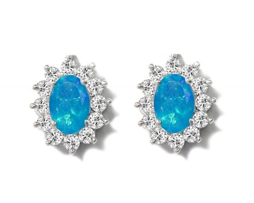 Certified Blue Opal Stud Earrings