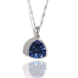 925 Sterling Silver Blue Crystal Trillion Cut Chain Pendant for Women