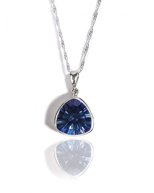 925 Sterling Silver Blue Crystal Trillion Cut Chain Pendant for Women